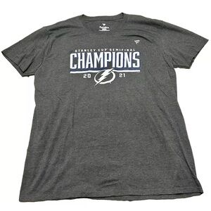 Fanatics Tampa Bay Lightning NHL Hockey '21 Champions Men's Size XL Grey T-Shirt